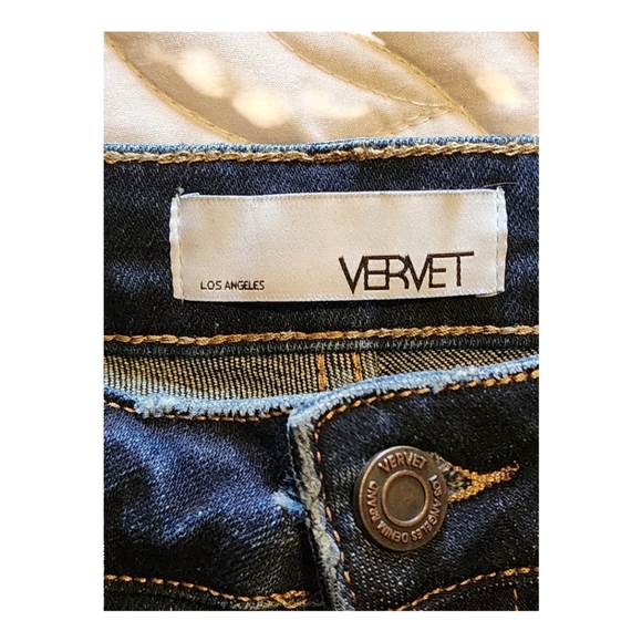 Vervet High Rise Skinny Jeans 27 Dark Wash Distressed Raw Hem Stretch Fit - Picture 6 of 7